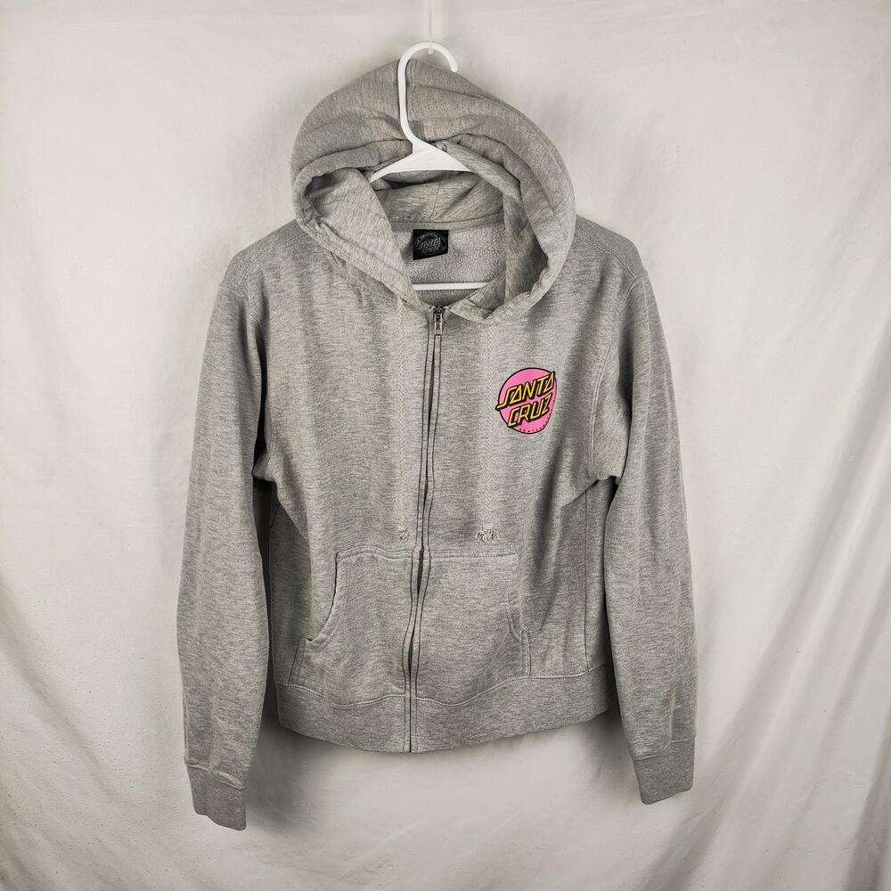 Santa Cruz Hoodie Mens Medium Gray Full Zip Fleece Skateboard Logo Sweatshirt